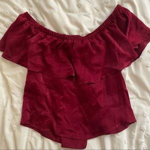 Silky red off the shoulder top